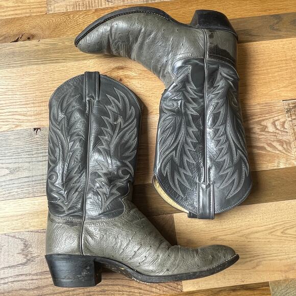 Justin V6005 Gray Ostrich Leather Black Western Cowboy Boots 8.5 main image 10